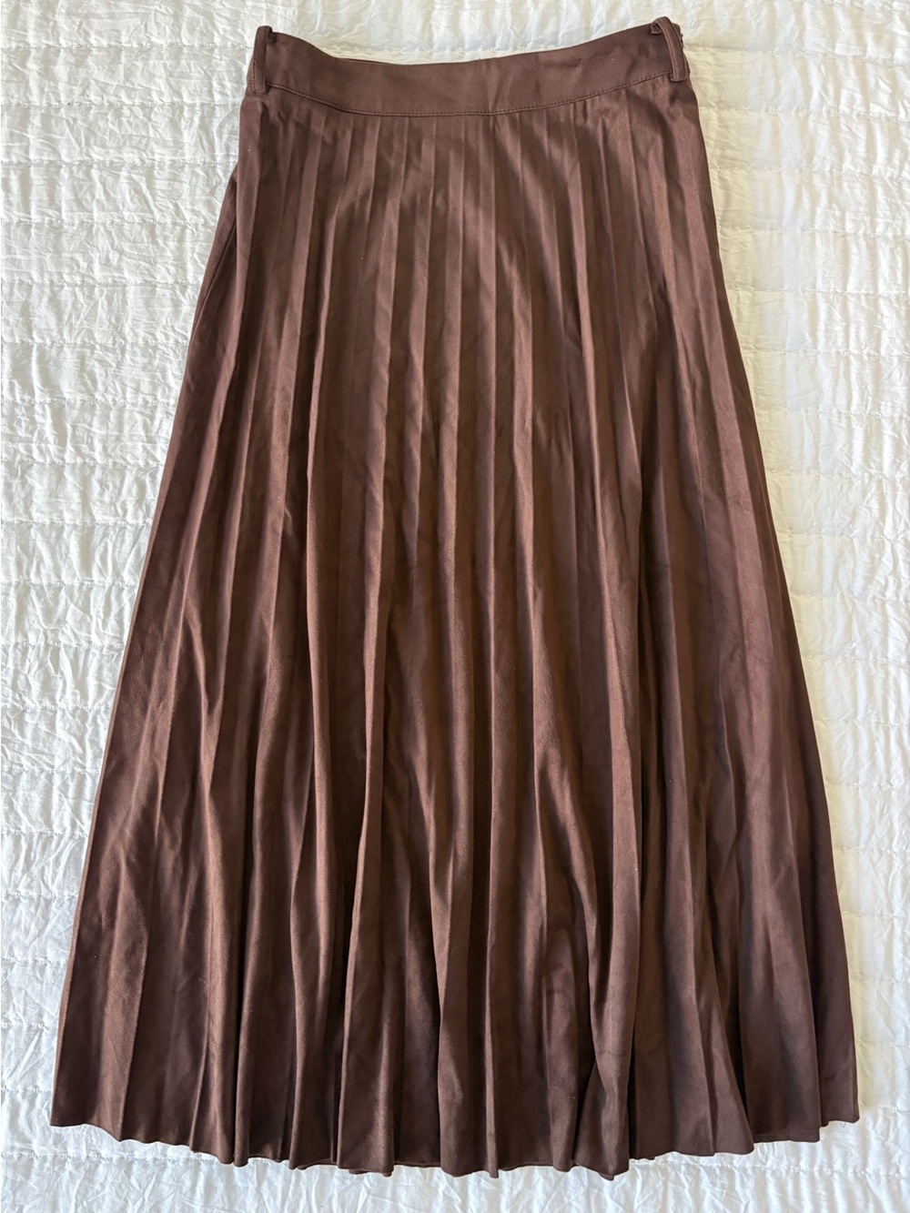 Zara Chocolate Brown Faux Suede Pleated Maxi Skirt